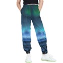 Green Aurora Lights-over Rocky Shore During Night Time Kids  Elastic Waist Pants View1