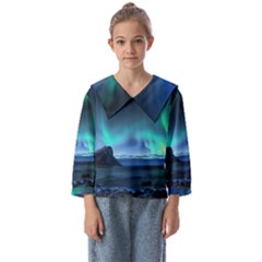 Green Aurora Lights-over Rocky Shore During Night Time Kids  Sailor Shirt by danenraven