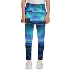 Green Aurora Lights-over Rocky Shore During Night Time Kids  Skirted Pants by danenraven