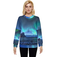 Green Aurora Lights-over Rocky Shore During Night Time Hidden Pocket Sweatshirt by danenraven