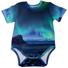 Green Aurora Lights-over Rocky Shore During Night Time Baby Short Sleeve Onesie Bodysuit by danenraven