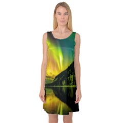 Scenic View Of Aurora Borealis Stretching Over A Lake At Night Sleeveless Satin Nightdress by danenraven