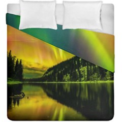 Scenic View Of Aurora Borealis Stretching Over A Lake At Night Duvet Cover Double Side (king Size) by danenraven