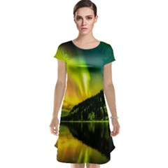 Scenic View Of Aurora Borealis Stretching Over A Lake At Night Cap Sleeve Nightdress by danenraven