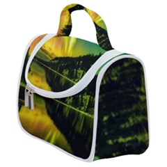 Scenic View Of Aurora Borealis Stretching Over A Lake At Night Satchel Handbag by danenraven