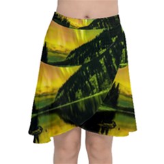 Scenic View Of Aurora Borealis Stretching Over A Lake At Night Chiffon Wrap Front Skirt by danenraven