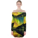 Scenic View Of Aurora Borealis Stretching Over A Lake At Night Long Sleeve Off Shoulder Dress View1