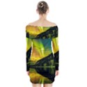 Scenic View Of Aurora Borealis Stretching Over A Lake At Night Long Sleeve Off Shoulder Dress View2