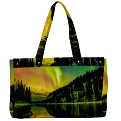 Scenic View Of Aurora Borealis Stretching Over A Lake At Night Canvas Work Bag by danenraven