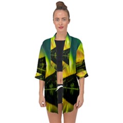 Scenic View Of Aurora Borealis Stretching Over A Lake At Night Open Front Chiffon Kimono by danenraven