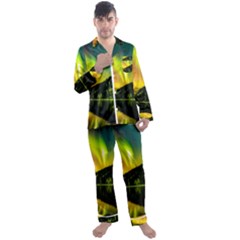 Scenic View Of Aurora Borealis Stretching Over A Lake At Night Men s Long Sleeve Satin Pajamas Set by danenraven