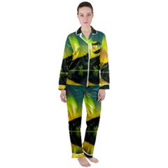 Scenic View Of Aurora Borealis Stretching Over A Lake At Night Women s Long Sleeve Satin Pajamas Set	 by danenraven