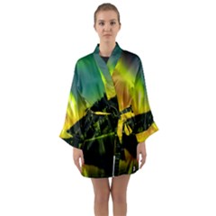 Scenic View Of Aurora Borealis Stretching Over A Lake At Night Long Sleeve Satin Kimono by danenraven