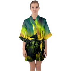 Scenic View Of Aurora Borealis Stretching Over A Lake At Night Half Sleeve Satin Kimono  by danenraven