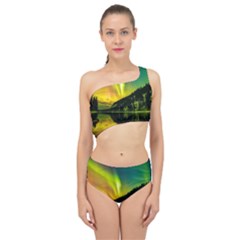 Scenic View Of Aurora Borealis Stretching Over A Lake At Night Spliced Up Two Piece Swimsuit by danenraven