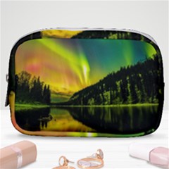 Scenic View Of Aurora Borealis Stretching Over A Lake At Night Make Up Pouch (small) by danenraven