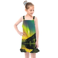 Scenic View Of Aurora Borealis Stretching Over A Lake At Night Kids  Overall Dress by danenraven