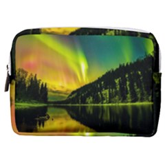 Scenic View Of Aurora Borealis Stretching Over A Lake At Night Make Up Pouch (medium) by danenraven