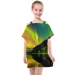 Scenic View Of Aurora Borealis Stretching Over A Lake At Night Kids  One Piece Chiffon Dress by danenraven