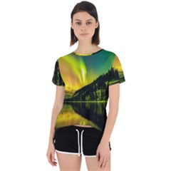 Scenic View Of Aurora Borealis Stretching Over A Lake At Night Open Back Sport Tee by danenraven