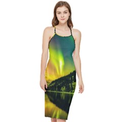 Scenic View Of Aurora Borealis Stretching Over A Lake At Night Bodycon Cross Back Summer Dress by danenraven