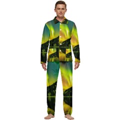 Scenic View Of Aurora Borealis Stretching Over A Lake At Night Men s Long Sleeve Velvet Pocket Pajamas Set by danenraven