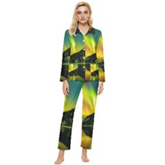 Scenic View Of Aurora Borealis Stretching Over A Lake At Night Womens  Long Sleeve Velvet Pocket Pajamas Set by danenraven