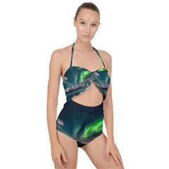 Aurora Borealis Photo Scallop Top Cut Out Swimsuit by danenraven