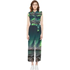 Aurora Borealis Photo Women s Frill Top Chiffon Jumpsuit