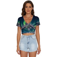 Aurora Borealis Photo V-neck Crop Top by danenraven