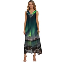 Aurora Borealis Photo V-neck Sleeveless Babydoll Dress