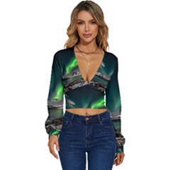 Aurora Borealis Photo Long Sleeve Deep-v Velour Top by danenraven