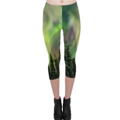 Aurora Borealis In Sky Over Forest Capri Leggings  by danenraven