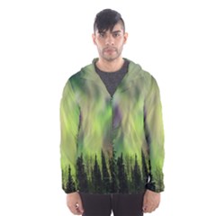 Aurora Borealis In Sky Over Forest Men s Hooded Windbreaker by danenraven