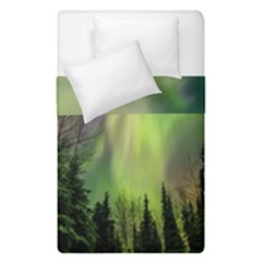 Aurora Borealis In Sky Over Forest Duvet Cover Double Side (single Size) by danenraven