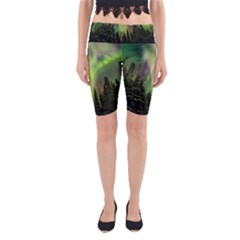 Aurora Borealis In Sky Over Forest Yoga Cropped Leggings by danenraven