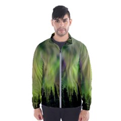 Aurora Borealis In Sky Over Forest Men s Windbreaker by danenraven