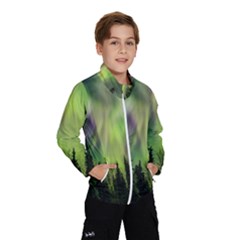 Aurora Borealis In Sky Over Forest Kids  Windbreaker by danenraven