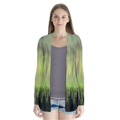 Aurora Borealis In Sky Over Forest Drape Collar Cardigan by danenraven