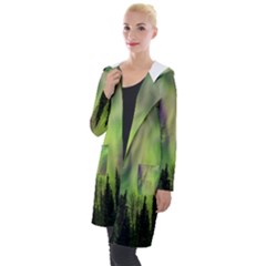 Aurora Borealis In Sky Over Forest Hooded Pocket Cardigan by danenraven