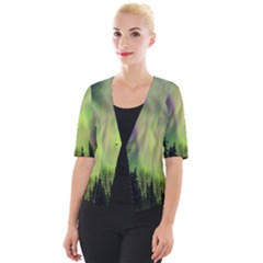 Aurora Borealis In Sky Over Forest Cropped Button Cardigan by danenraven