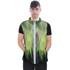 Aurora Borealis In Sky Over Forest Men s Puffer Vest by danenraven