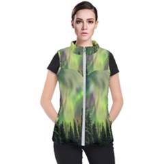 Aurora Borealis In Sky Over Forest Women s Puffer Vest by danenraven