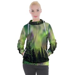 Aurora Borealis In Sky Over Forest Women s Hooded Pullover