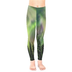 Aurora Borealis In Sky Over Forest Kids  Leggings by danenraven