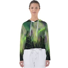 Aurora Borealis In Sky Over Forest Women s Slouchy Sweat by danenraven