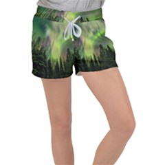 Aurora Borealis In Sky Over Forest Velour Lounge Shorts by danenraven