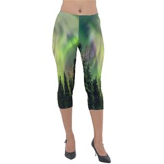 Aurora Borealis In Sky Over Forest Lightweight Velour Capri Leggings  by danenraven