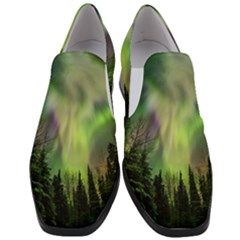 Aurora Borealis In Sky Over Forest Women Slip On Heel Loafers by danenraven