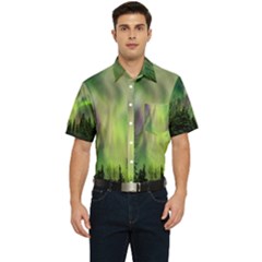 Aurora Borealis In Sky Over Forest Men s Short Sleeve Pocket Shirt  by danenraven